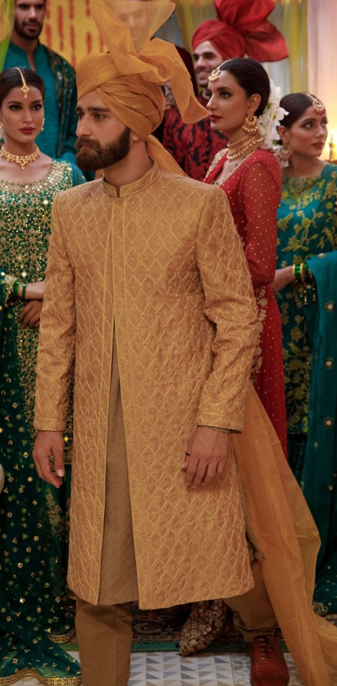 Mustard Shade Chikan Sherwani - groom sherwani