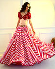 MYRAH Pink Chevron Lehenga - pink and white lehenga
