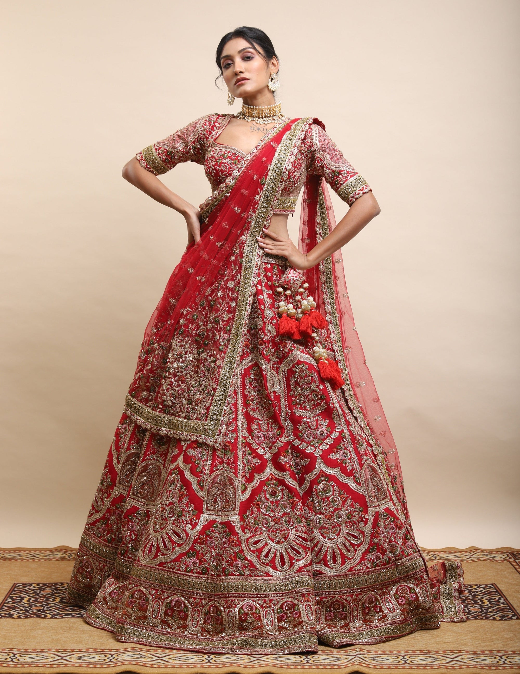 NARGIZ Red Lehenga - red bridal lehenga