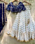 Navy Blue And Ivory Ruffle Lehenga Set - ruffle lehenga