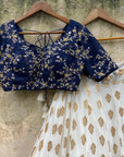 Navy Blue And Ivory Ruffle Lehenga Set - ruffle lehenga