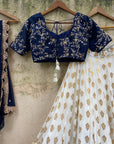 Navy Blue And Ivory Ruffle Lehenga Set - ruffle lehenga