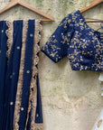 Navy Blue And Ivory Ruffle Lehenga Set - ruffle lehenga
