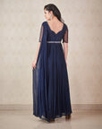 Navy Blue Chiffon Anarkali With Attached Dupatta And Belt - blue anarkali