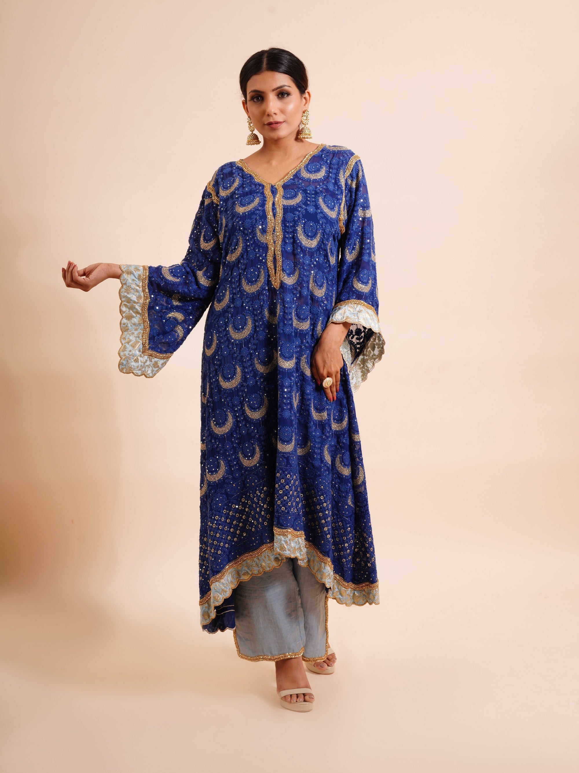Navy Blue Kaftan Kurta Set - navy blue kurta