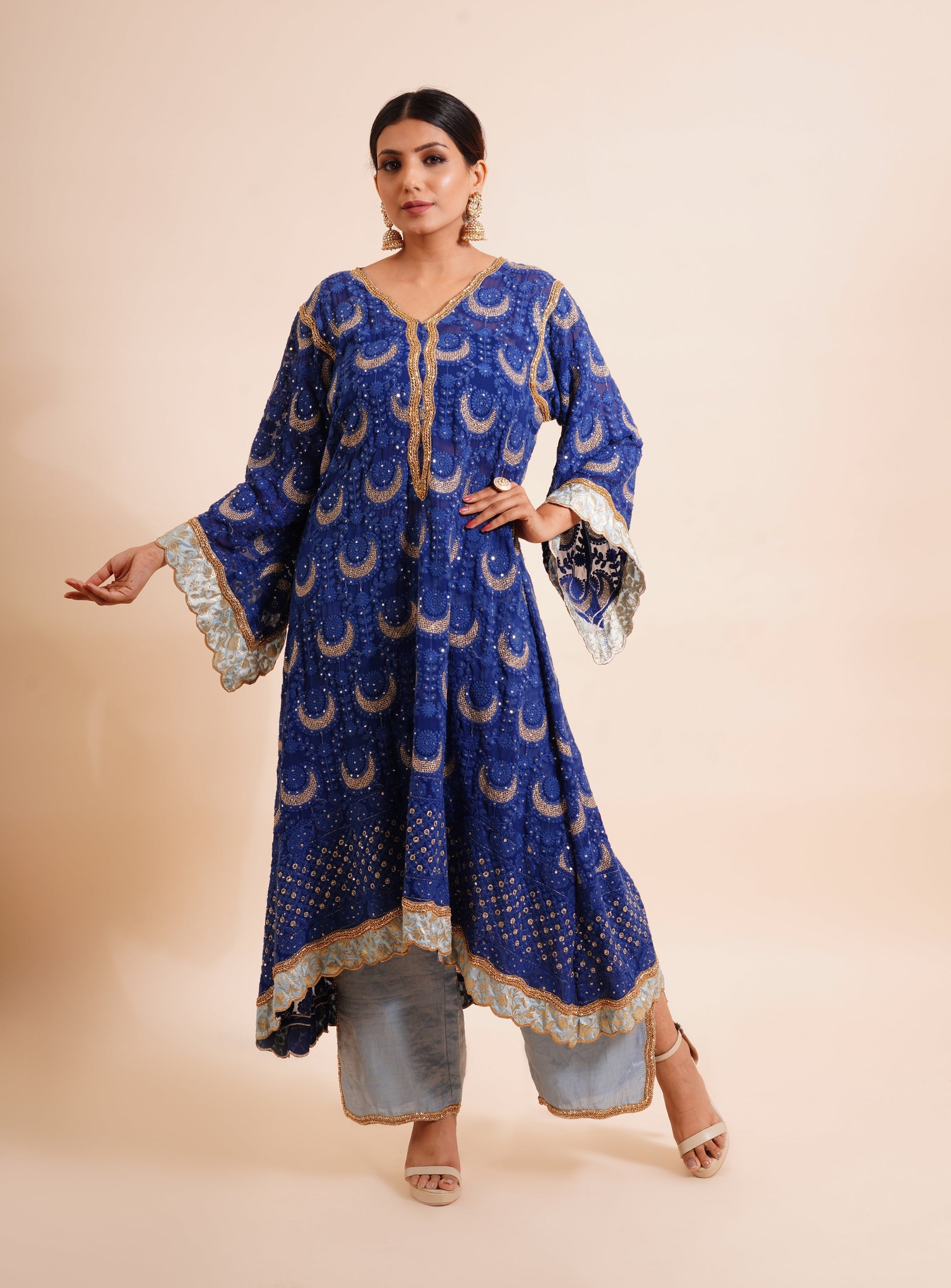 Navy Blue Kaftan Kurta Set - navy blue kurta