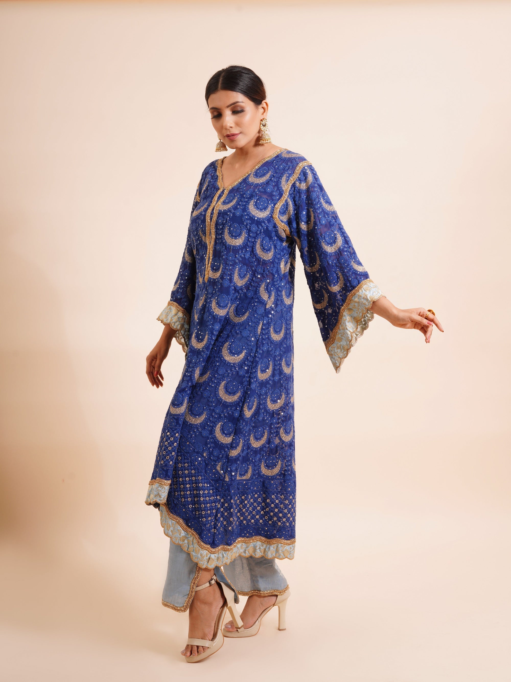 Navy Blue Kaftan Kurta Set - navy blue kurta