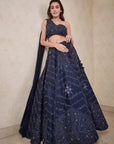 Navy Blue One Shoulder Lehenga - indian outfits for women