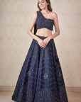 Navy Blue One Shoulder Lehenga - indian outfits for women