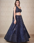 Navy Blue One Shoulder Lehenga - indian outfits for women
