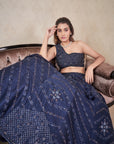 Navy Blue One Shoulder Lehenga - indian outfits for women