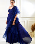 NIKASHA Navy Ruffle Saree - indian sari dress