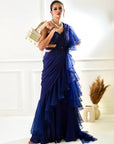 NIKASHA Navy Ruffle Saree - indian sari dress