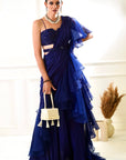 NIKASHA Navy Ruffle Saree - indian sari dress