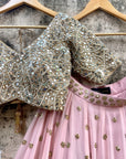 Nude Pink And Beige Lehenga Set - lehenga set