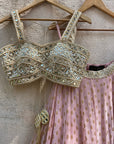 Nude Pink Lehenga Set With Mirror Bustier And Nude Dupatta - designer lehenga