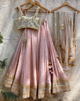 Nude Pink Lehenga Set With Mirror Bustier And Nude Dupatta - designer lehenga
