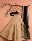 Nude Rawsilk Lehenga With Black Blouse Dupatta - raw silk lehenga