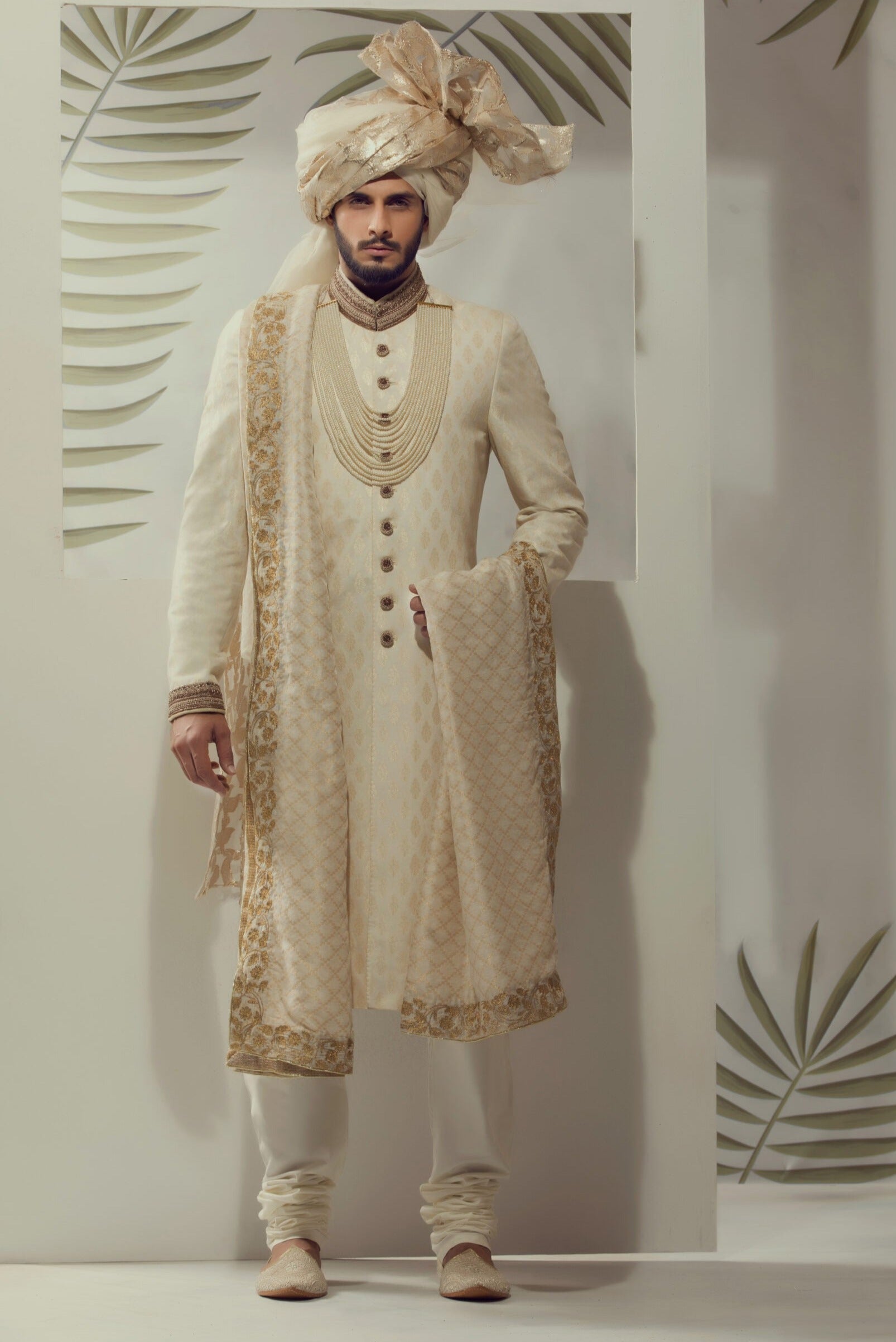 Off-White Embroidered Sherwani - groom sherwani