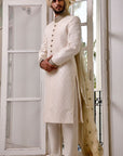Off-White Embroidered Sherwani - groom sherwani
