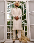 Off-White Embroidered Sherwani - groom sherwani