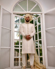 Off-White Embroidered Sherwani - groom sherwani