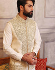 Off-White Hand Embroidered Waistcoat With Matching Raw Silk Suit - waistcoat for men