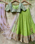 Olive Green and Powder Pink Lehenga Set - olive green lehenga
