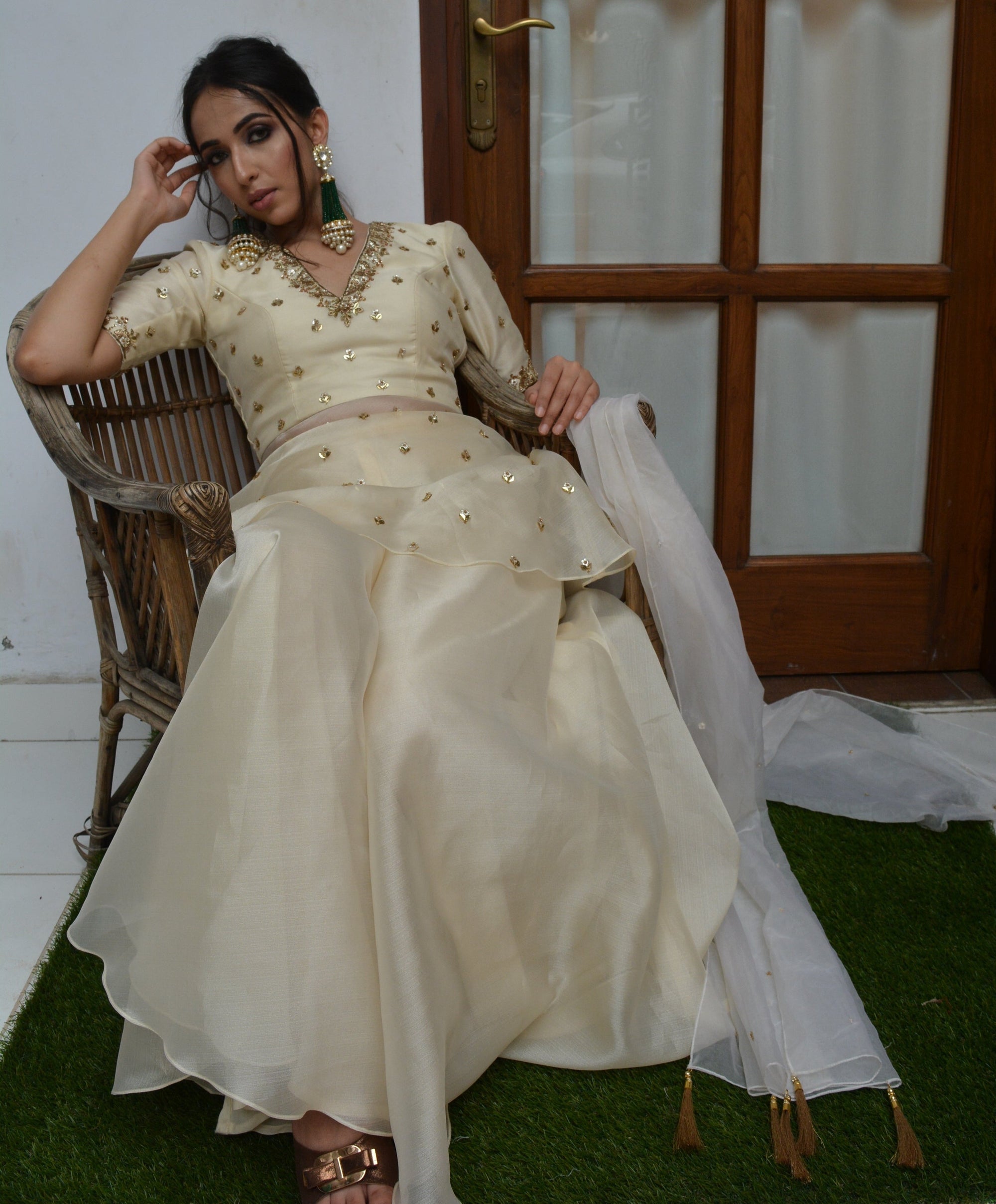 Pale White Sharara Set - wedding wear anarkali dress
