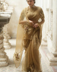 PARO Gold Organza Saree Set - organza saree