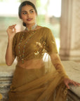 PARO Gold Organza Saree Set - organza saree