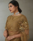 PARO Gold Organza Saree Set - organza saree