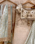 Pastel Mint Green And Ivory Lehenga Set - lehenga set