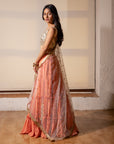 Peach and Ivory Ruffle Lehenga Set - indian wear