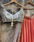 Peach and Ivory Ruffle Lehenga Set - indian wear
