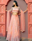 Peach Bead Work Skirt Set - indian attire for women