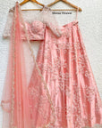 Peach Bead Work Skirt Set - indian attire for women
