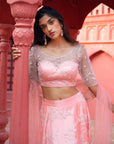 Peach Bead Work Skirt Set - indian attire for women