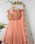 Peach Lehenga With Peach Zardosi Blouse Aqua Blue Cutwork Dupatta - peach lehenga