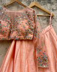 Peach Mirror And Thread Work Lehenga Set - mirror work lehenga