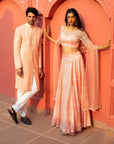 Peach Sherwani With White Pants - sherwani