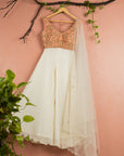 Peach Zardosi Cutwork Blouse With Ivory Sharara And Scallop embroidered Dupatta - sharara set