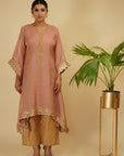Peachish Pink 3 Piece Kaftaan Kurta Set - indian wear for ladies