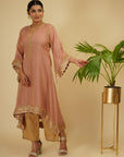 Peachish Pink 3 Piece Kaftaan Kurta Set - indian wear for ladies