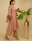 Peachish Pink 3 Piece Kaftaan Kurta Set - indian wear for ladies