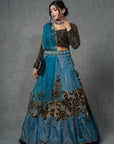 Peacock Blue & Jet Black Lehenga Set - blue lehenga set