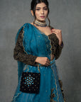 Peacock Blue & Jet Black Lehenga Set - blue lehenga set