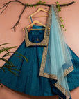 Peacock Blue Lehenga With Mirrorwork And Sky Blue Dupatta - blue lehenga