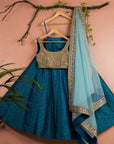 Peacock Blue Lehenga With Mirrorwork And Sky Blue Dupatta - blue lehenga