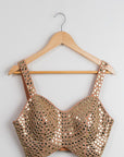 Peanut Tan Lehenga with Gold Mirror Work Blouse - lehenga